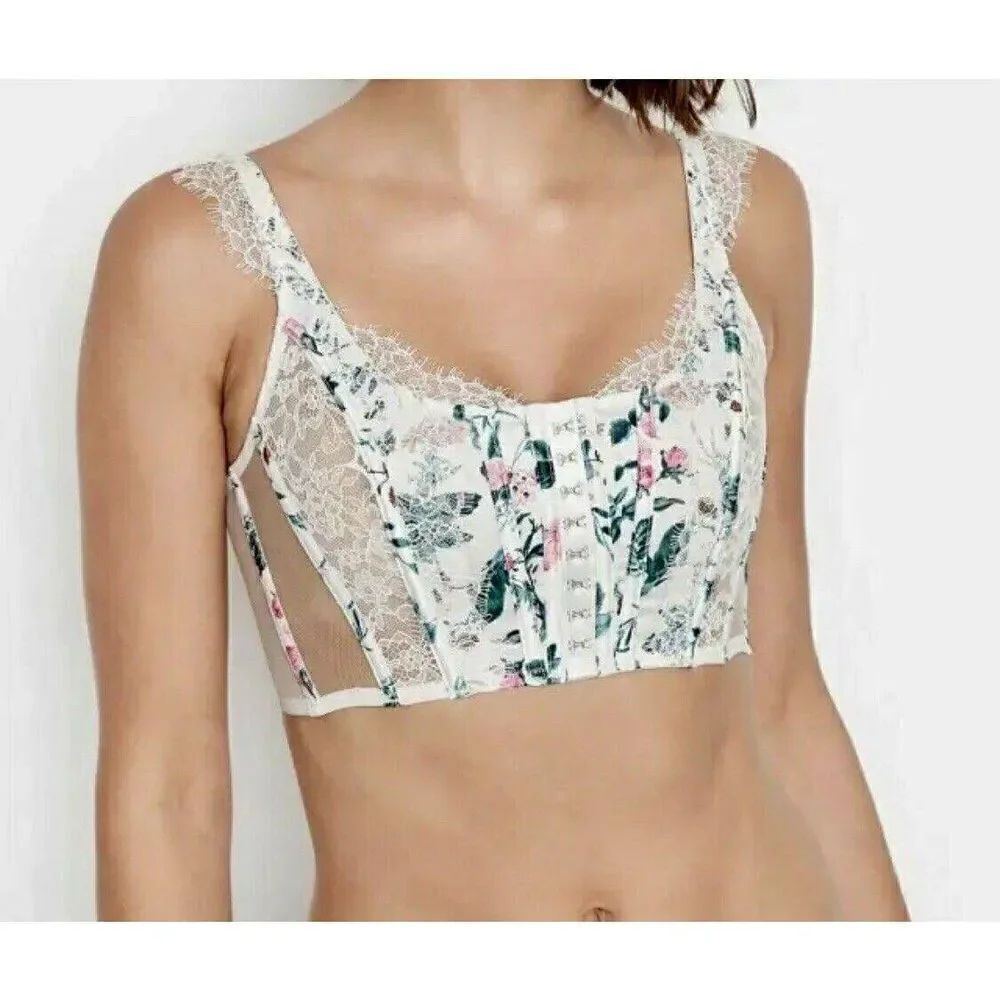 Victoria’s Secret Le Fleur Floral Unlined Corset XL- NWT- Coconut White